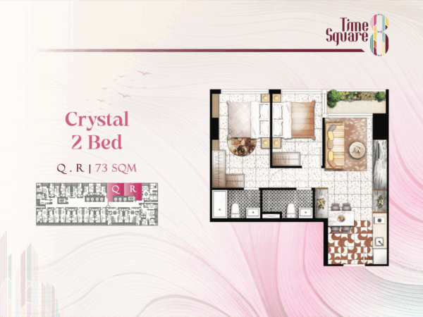 Fully furnished two-room apartment in the center of Phnom Penh, Cambodia, 73 m2
